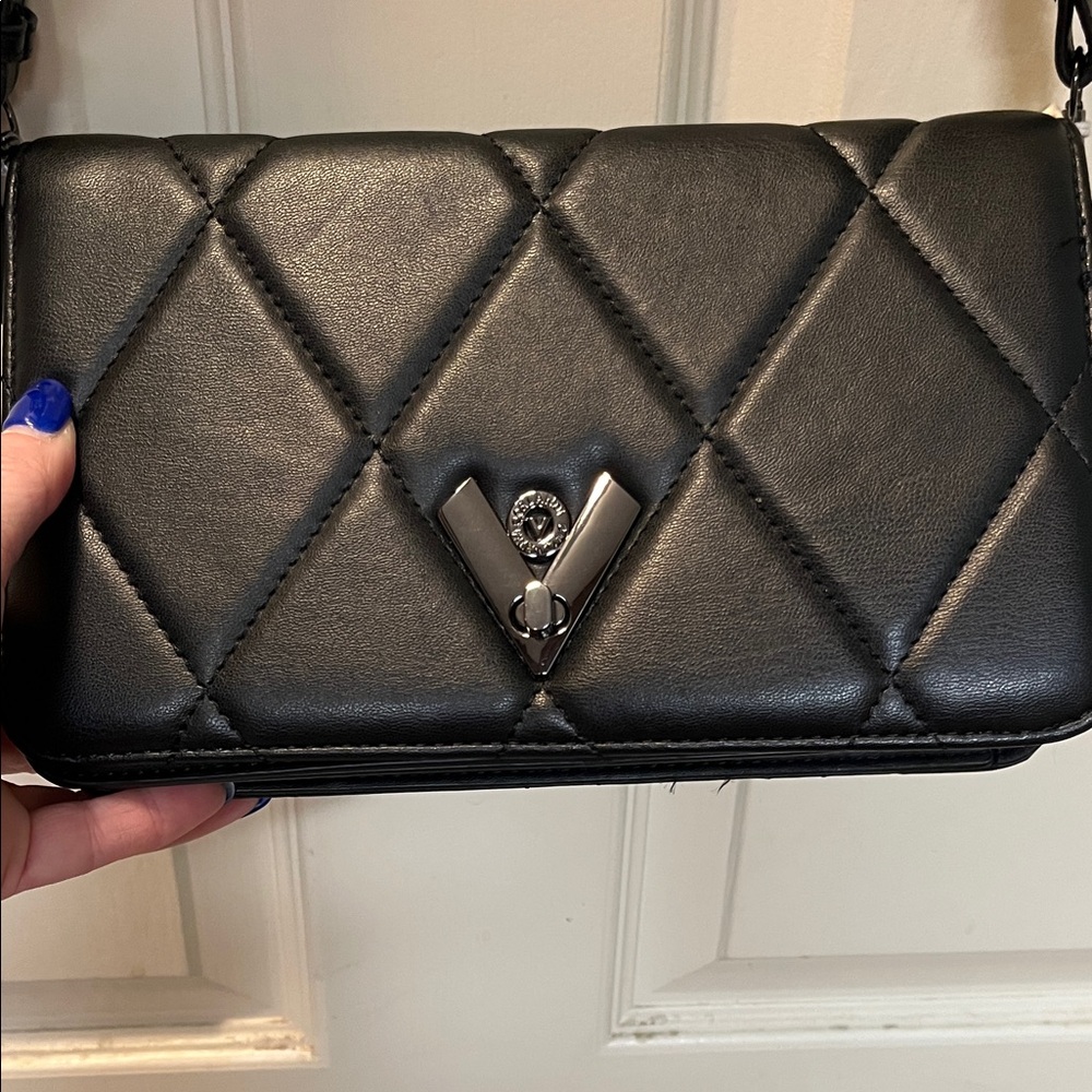 NWT Valentino Orlandi Black Quilted Vegan Leather Adjustable Crossbody Strap - Picture 2 of 14